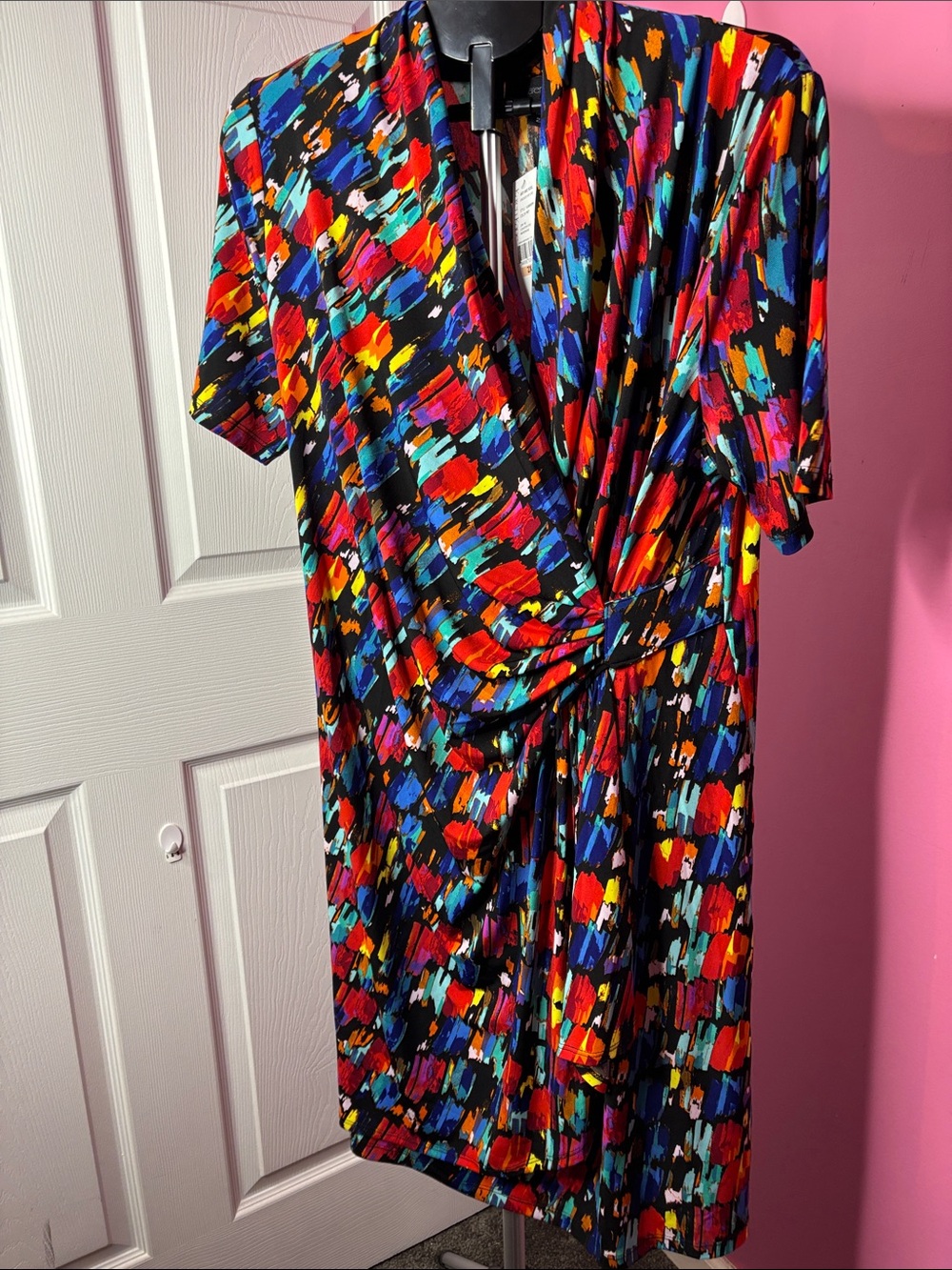 NWT Karen Kane Art & Soul Cascade Wrap Dress 2X Multicolor Abstract Print